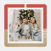 家族ミニマル写真切手, パーソナライズされた メタルオーナメント (正面)