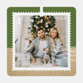 家族ミニマル写真切手， パーソナライズされた メタルオーナメント (正面)