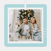 家族ミニマル写真切手， パーソナライズされた メタルオーナメント (正面)