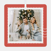 家族ミニマル写真切手， パーソナライズされた メタルオーナメント (正面)