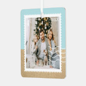 家族ミニマル写真切手， パーソナライズされた メタルオーナメント (正面左)
