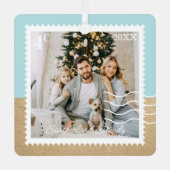 家族ミニマル写真切手， パーソナライズされた メタルオーナメント (正面)