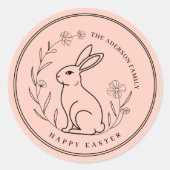 家族ミニマル名パーソナライズされたイースターバニー ラウンドシール (正面)