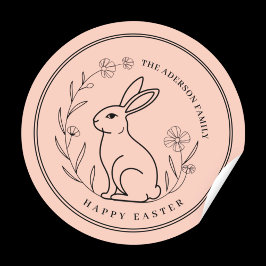 家族ミニマル名パーソナライズされたイースターバニー ラウンドシール