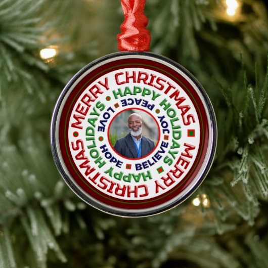 家族メリークリスマスホリデーフォトパーソナライズ メタルオーナメント (ツリー)