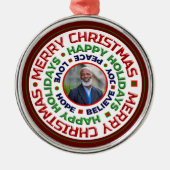 家族メリークリスマスホリデーフォトパーソナライズ メタルオーナメント (正面)