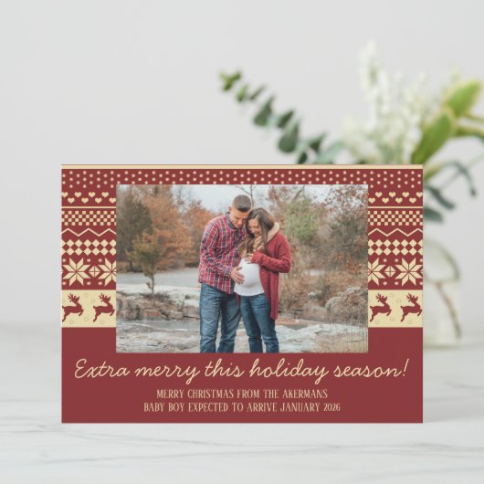 家族メリークリスマスホリデー妊娠フォトカード シーズンカード (スタンド正面)
