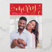 家族メリー写真おもしろいお洒落書道レッド 箔シーズンカード (正面)