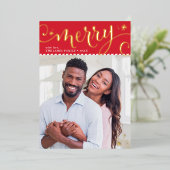 家族メリー写真おもしろいお洒落書道レッド 箔シーズンカード (立ち正面)