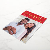 家族メリー写真おもしろいお洒落書道レッド 箔シーズンカード (回転した状態)