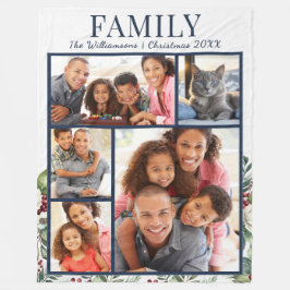 家族モダンのクリスマス5写真コラージュNavy Blue フリースブランケット