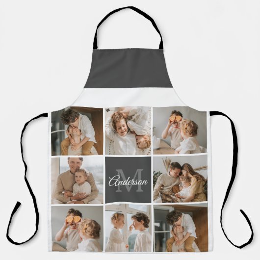 家族モダンのコラージュ写真とギフトパーソナライズされた エプロン (正面)