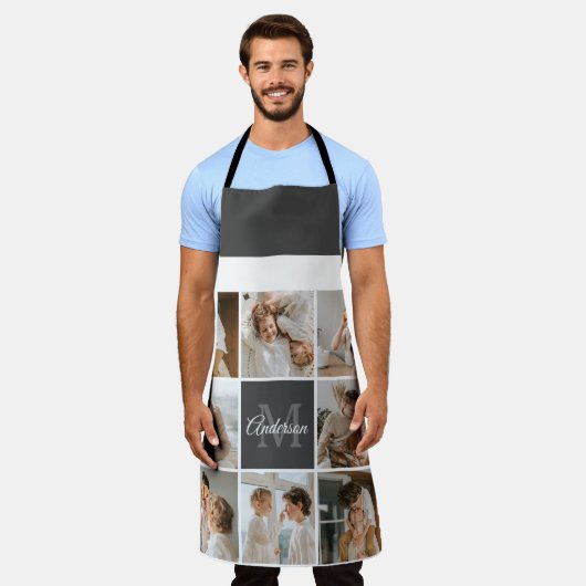 家族モダンのコラージュ写真とギフトパーソナライズされた エプロン (着用した状態)