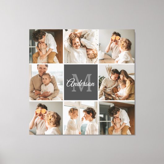 家族モダンのコラージュ写真とギフトパーソナライズされた キャンバスプリント (正面)