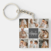 家族モダンのコラージュ写真とギフトパーソナライズされた キーホルダー (正面)