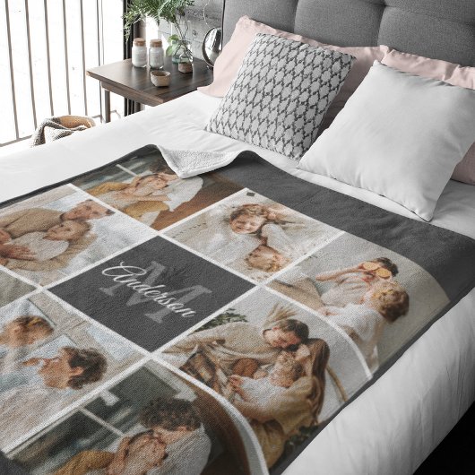 家族モダンのコラージュ写真とギフトパーソナライズされた シェルパブランケット