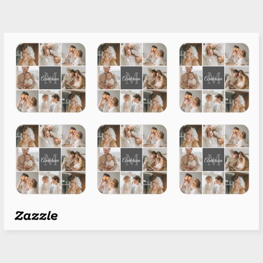 家族モダンのコラージュ写真とギフトパーソナライズされた スクエアシール (シート)