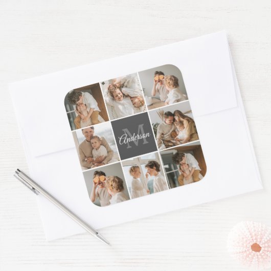 家族モダンのコラージュ写真とギフトパーソナライズされた スクエアシール (封筒)