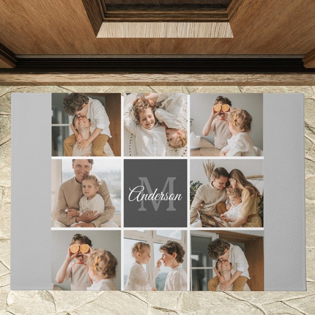 家族モダンのコラージュ写真とギフトパーソナライズされた ドアマット (クリエイターアップロード済み)