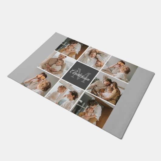 家族モダンのコラージュ写真とギフトパーソナライズされた ドアマット (アングル)