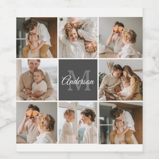 家族モダンのコラージュ写真とギフトパーソナライズされた ワインラベル (シングルラベル)