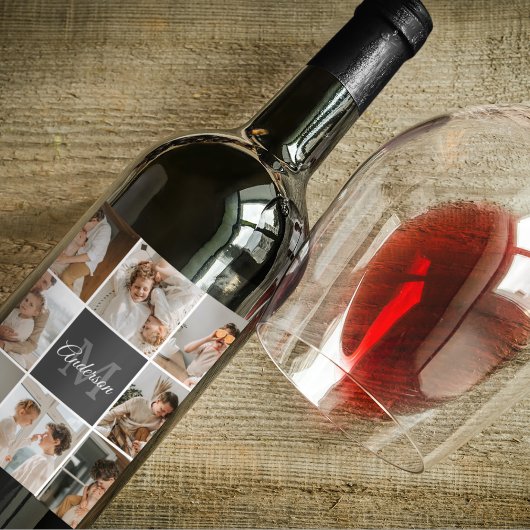 家族モダンのコラージュ写真とギフトパーソナライズされた ワインラベル