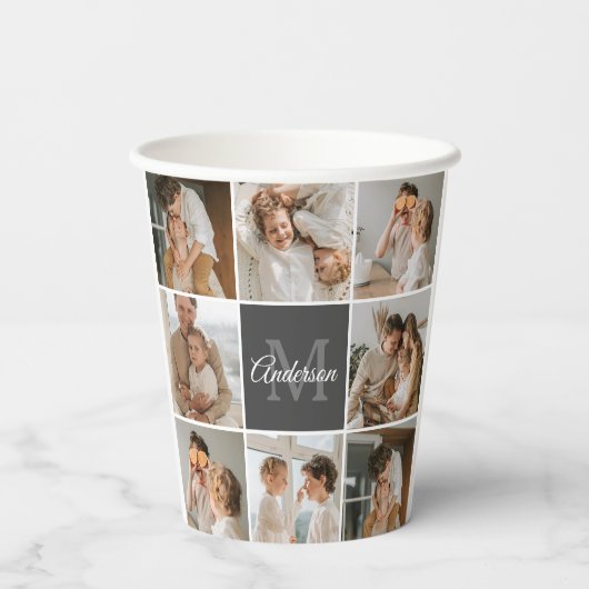 家族モダンのコラージュ写真とギフトパーソナライズされた 紙コップ (裏面)