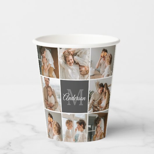 家族モダンのコラージュ写真とギフトパーソナライズされた 紙コップ (正面)