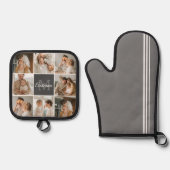 家族モダンのコラージュ写真とギフトパーソナライズされた 鍋つかみ&鍋敷きセット (正面)