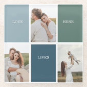 家族モダンのコラージュ写真 |愛ここに住む ガラスコースター (正面)