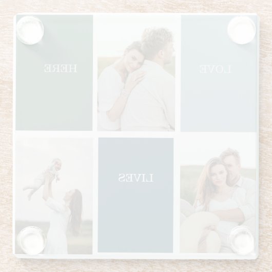 家族モダンのコラージュ写真 |愛ここに住む ガラスコースター (裏面)