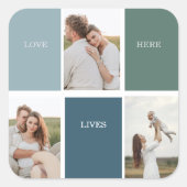 家族モダンのコラージュ写真 |愛ここに住む スクエアシール (正面)