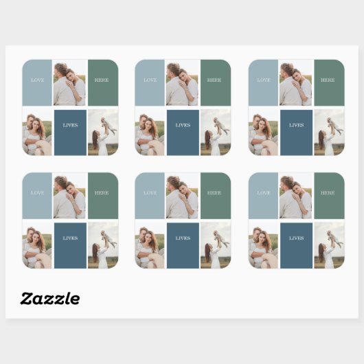 家族モダンのコラージュ写真 |愛ここに住む スクエアシール (シート)