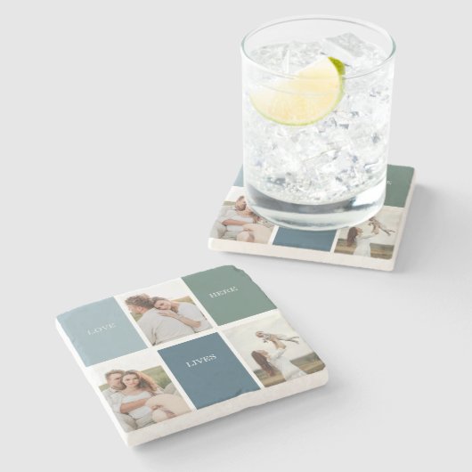 家族モダンのコラージュ写真 |愛ここに住む ストーンコースター (横)