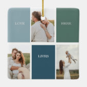 家族モダンのコラージュ写真 |愛ここに住む セラミックオーナメント (裏面)