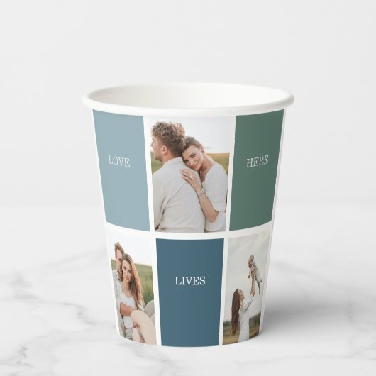 家族モダンのコラージュ写真 |愛ここに住む 紙コップ (裏面)