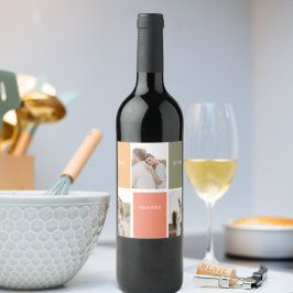 家族モダンのコラージュ写真 | Happy Thanksgiving ワインラベル