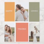 家族モダンのコラージュ写真 | Happy Thanksgiving ワインラベル (シングルラベル)
