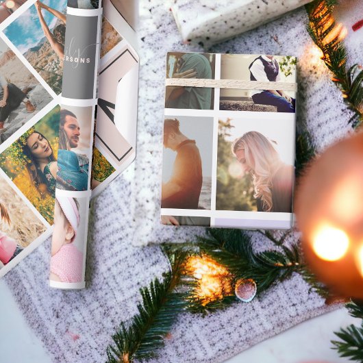 家族モダンのモノグラム16フォトコラージンググリッド ラッピングペーパー