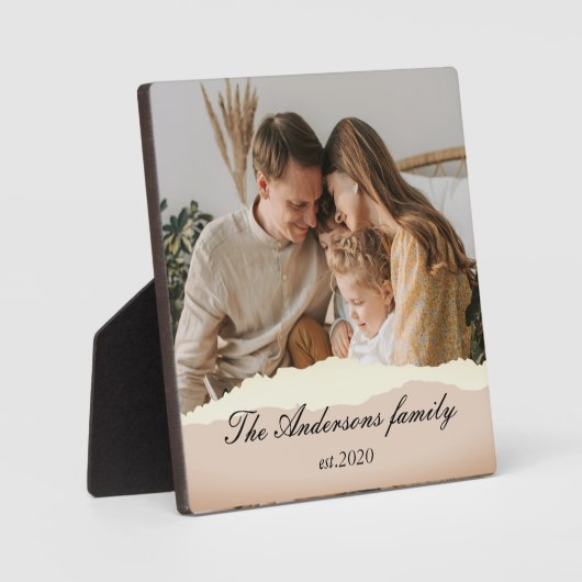 家族モダンの写真と名パーソナライズされた前の贈り物 フォトプラーク (正面)