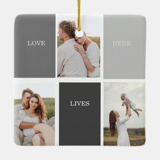 家族モダンの写真と名前パーソナライズされたギフト セラミックオーナメント (裏面)