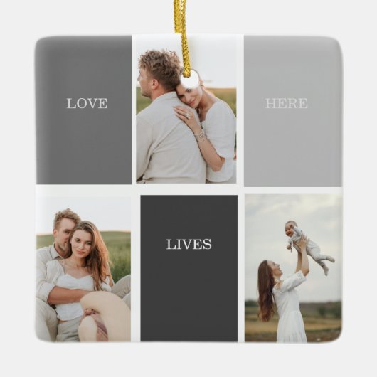 家族モダンの写真と名前パーソナライズされたギフト セラミックオーナメント (正面)