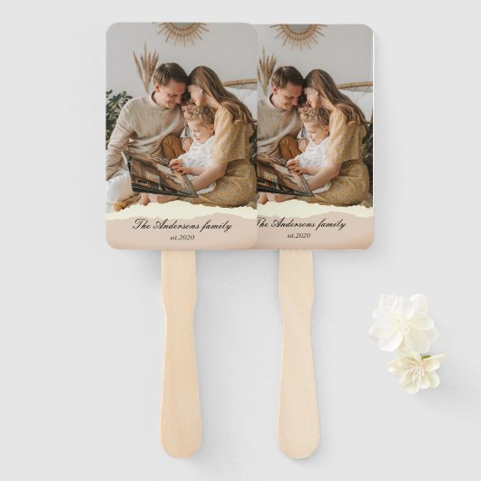 家族モダンの写真と名前パーソナライズされたギフト ハンドファン (正面&裏面)