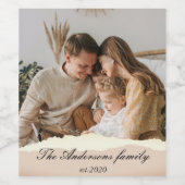 家族モダンの写真と名前パーソナライズされたギフト ワインラベル (シングルラベル)