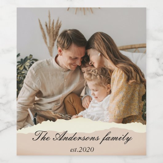 家族モダンの写真と名前パーソナライズされたギフト ワインラベル (シングルラベル)