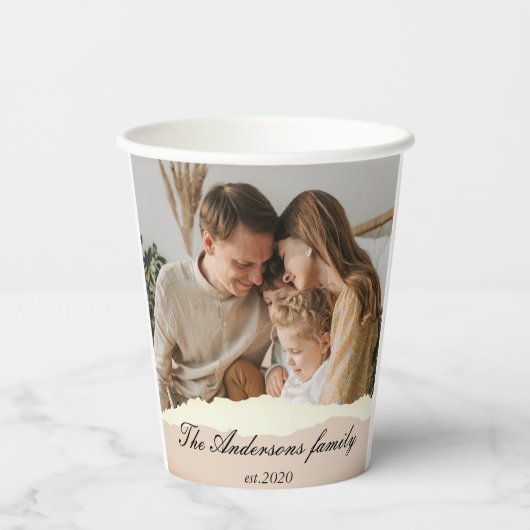 家族モダンの写真と名前パーソナライズされたギフト 紙コップ (裏面)