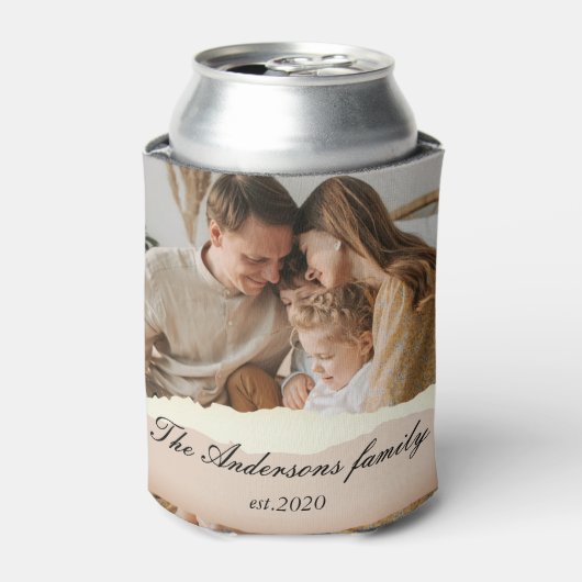 家族モダンの写真と名前パーソナライズされたギフト 缶クーラー (缶正面)