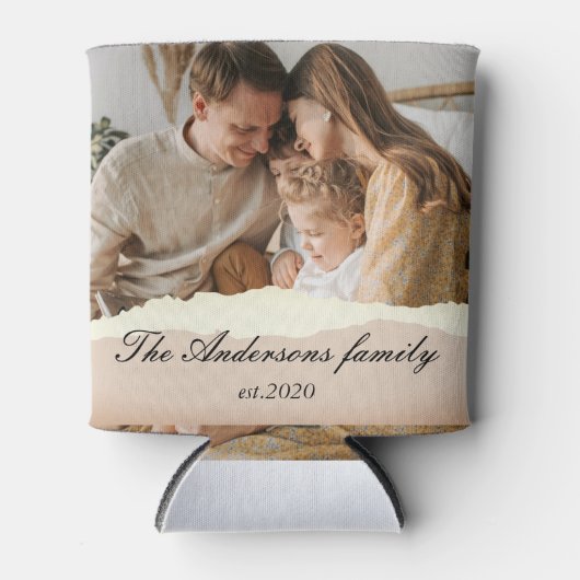 家族モダンの写真と名前パーソナライズされたギフト 缶クーラー (正面)