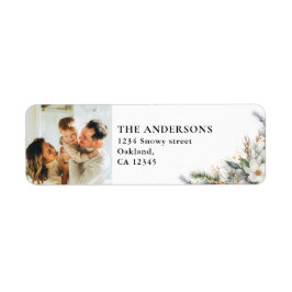 家族モダンの写真と松の木のクリスマス ラベル
