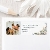 家族モダンの写真と松の木のクリスマス ラベル (インサイチュ)